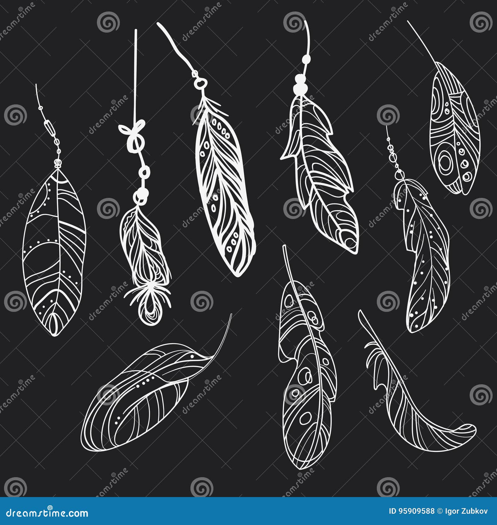Ensemble De Vecteur De Plumes Doiseau Stylisées Collection