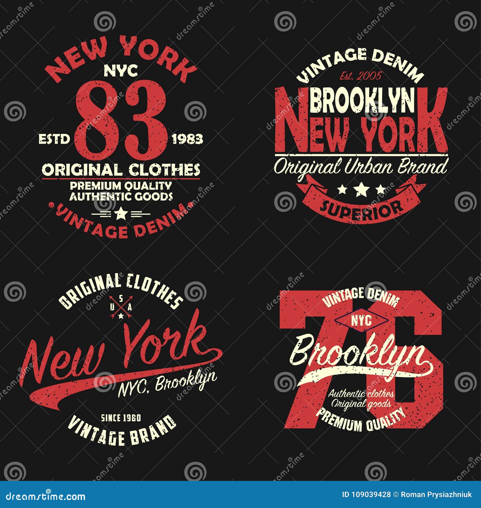 Ensemble Graphique De Marque De Vintage De New York, Brooklyn Pour