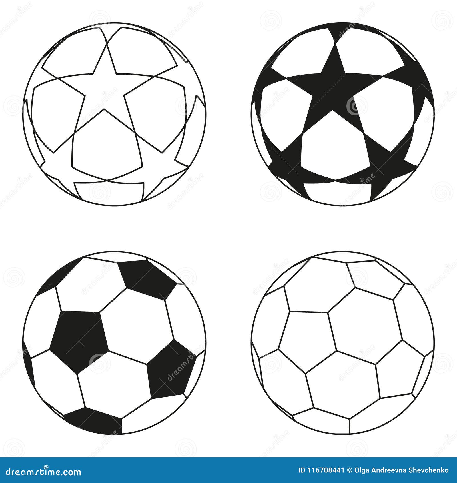 Ensemble Noir Et Blanc Plat D'étoile De Ballon De Football Illustration de  Vecteur - Illustration du contour, finale: 116708441