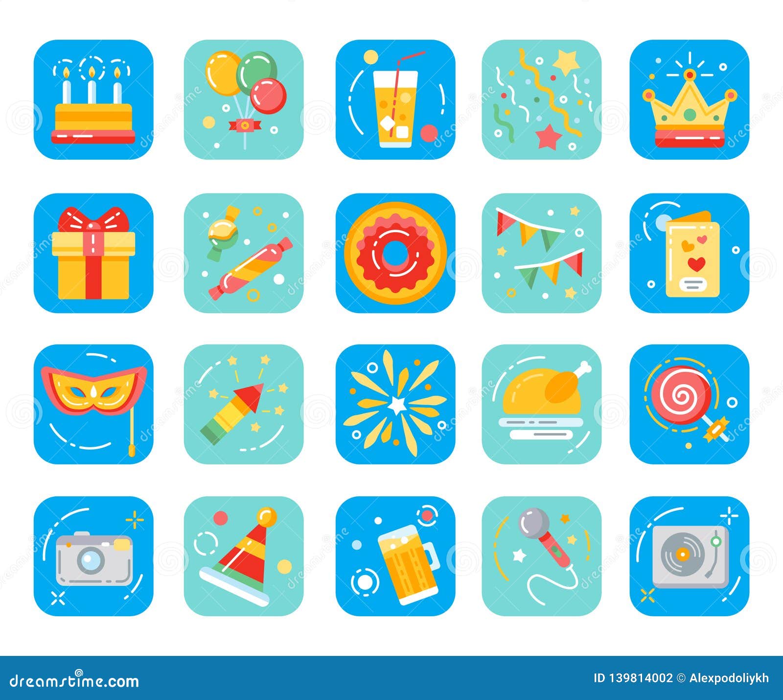 Ensemble Plat D Icones De Fete D Anniversaire Organisation Des Vacances Illustration De Vecteur Illustration Du Fete Icones