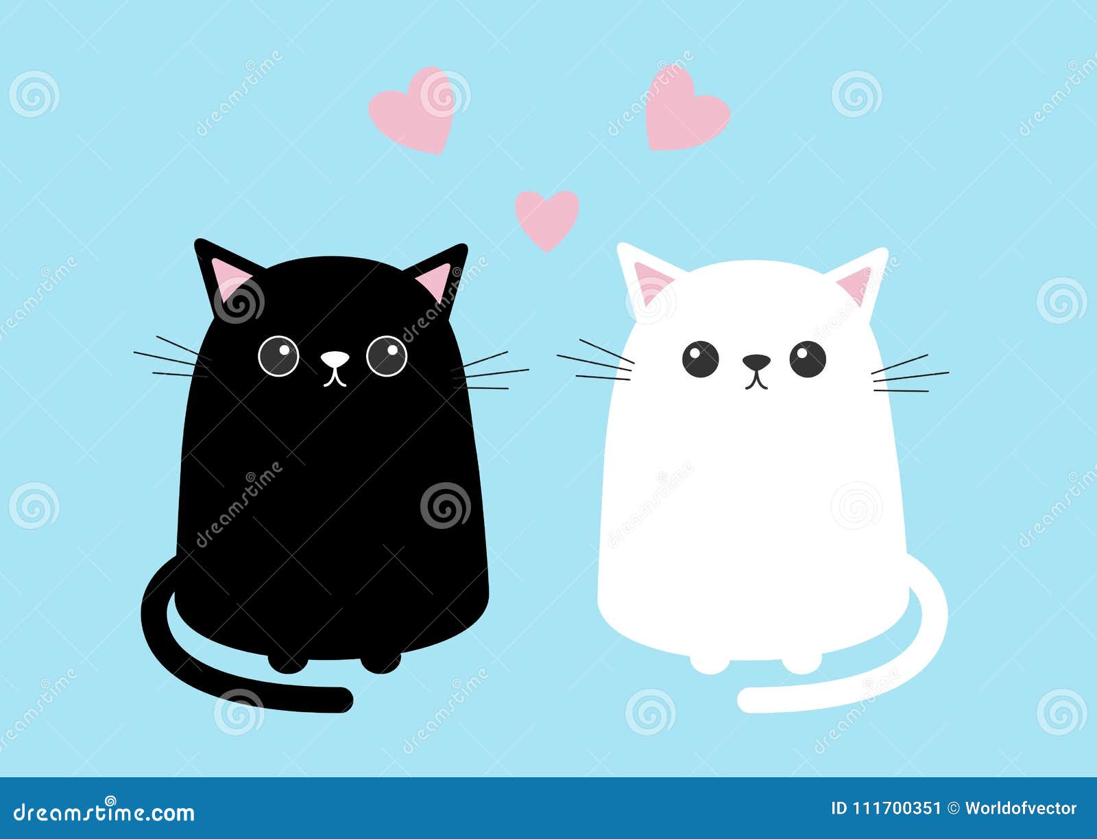 Ensemble Se Reposant De Chaton De Chat Mignon Blanc Noir Coeurs Roses Caractere De Minou De Bande Dessinee Animal De Kawaii Visag Illustration De Vecteur Illustration Du Regard Coeur