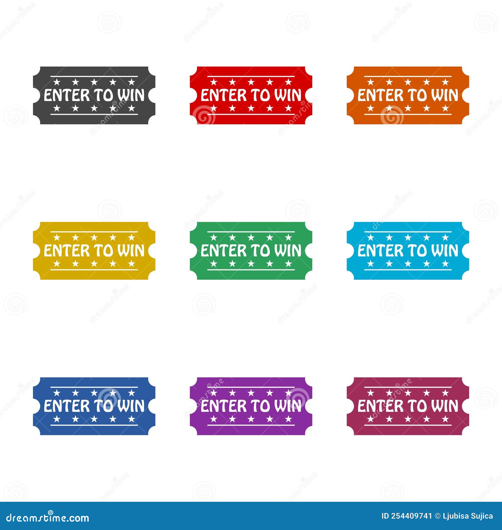 Enter To Win Ticket Icon. Set Icons Colorful Stock Vector