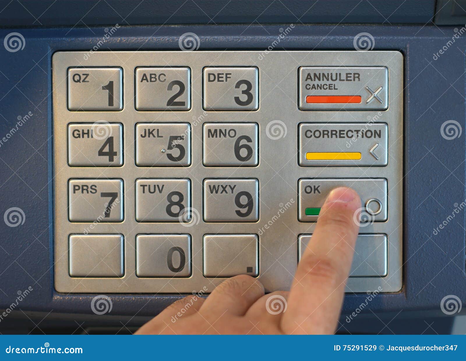 entering nip code numbers in cash machine by pressing buttons