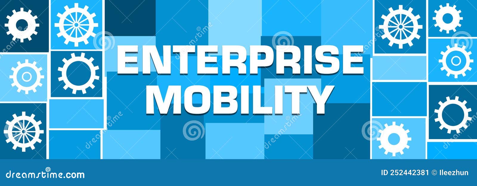 Enterprise Mobility Blue Grid Horizontal Gears Both Sides Text Stock