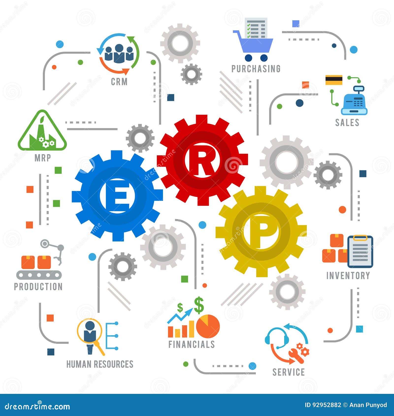 enterprise resource planning erp module gear construction flow icon art abstract  