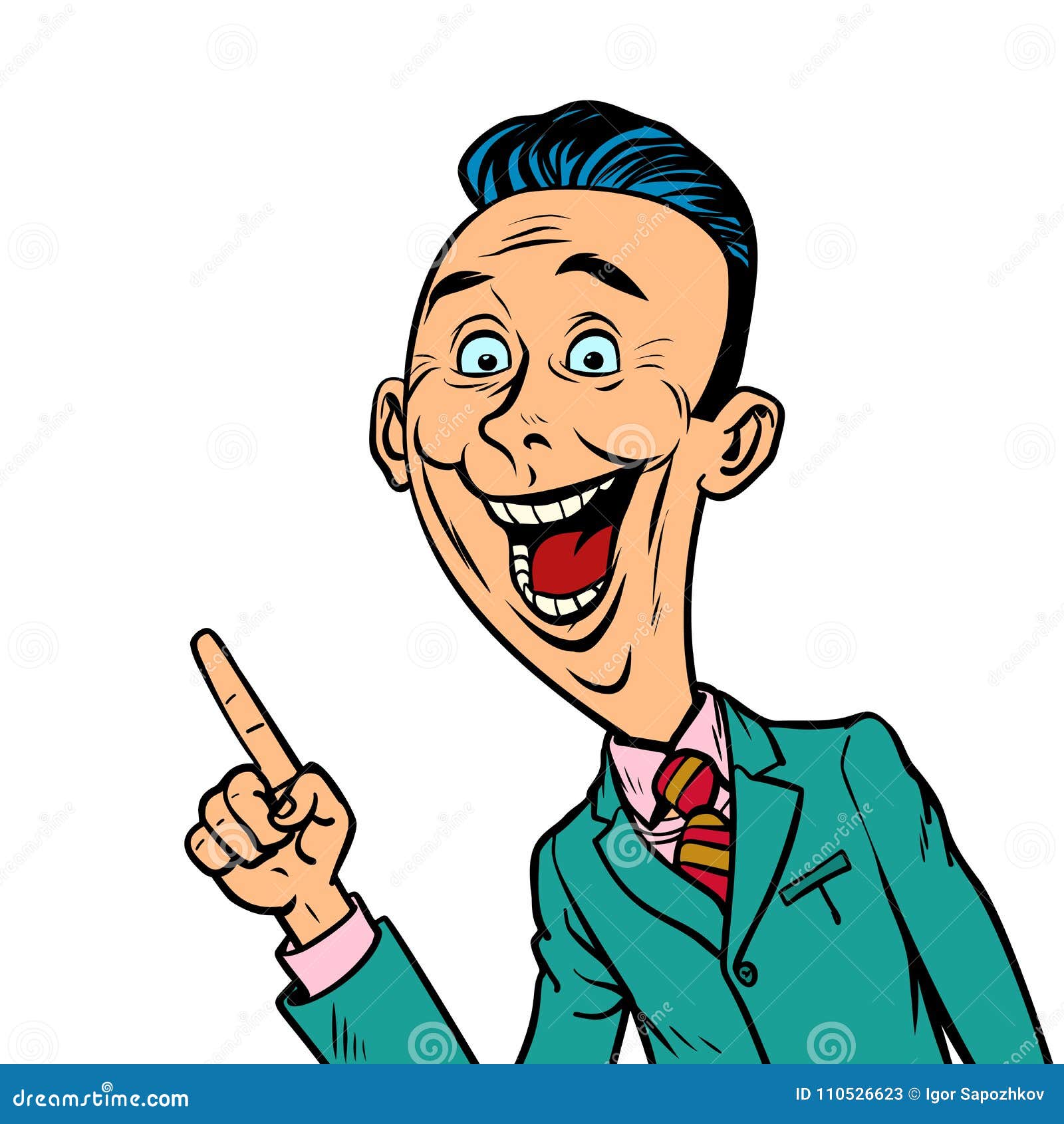 enthusiastic joyful businessman points finger gesture