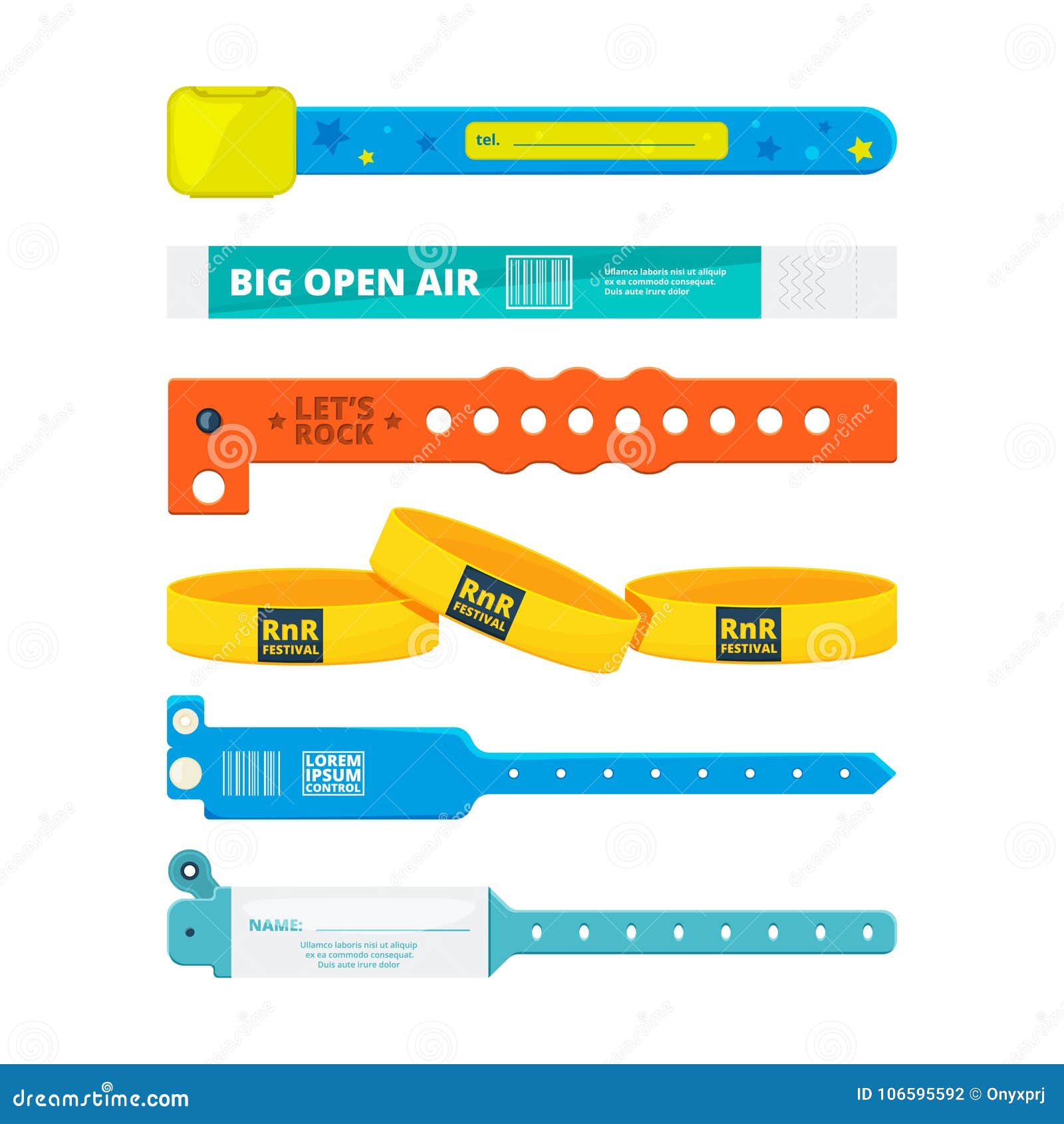 Wristband bracelets, event entrance pass mockup. Plastic tags, bands for  arm or security badge vector templates. Music festival, VIP party  invitation Stock Vector Image & Art - Alamy