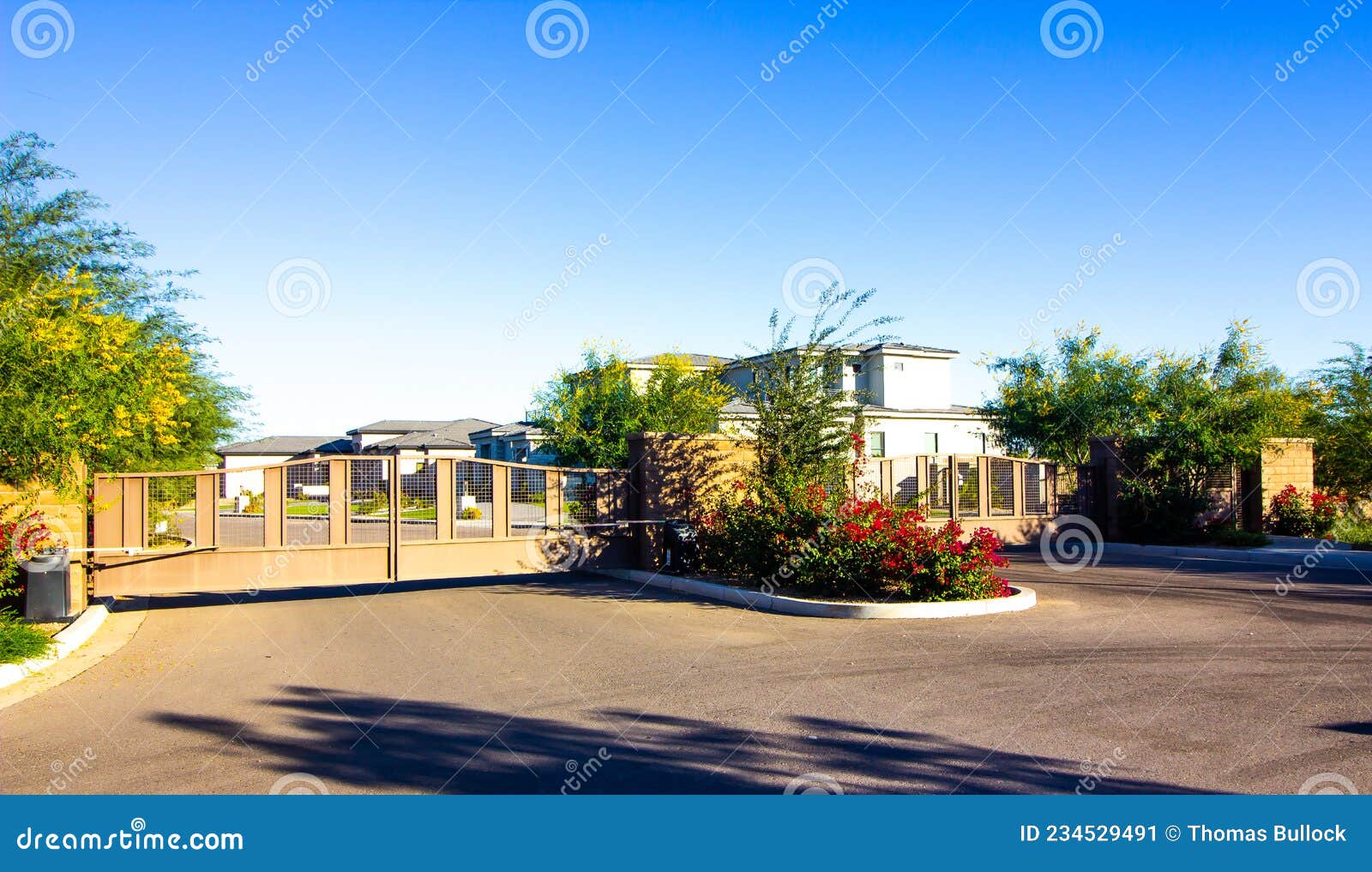 Entrance and Exit Metal Gates on Home Subdivision Stock Image Image