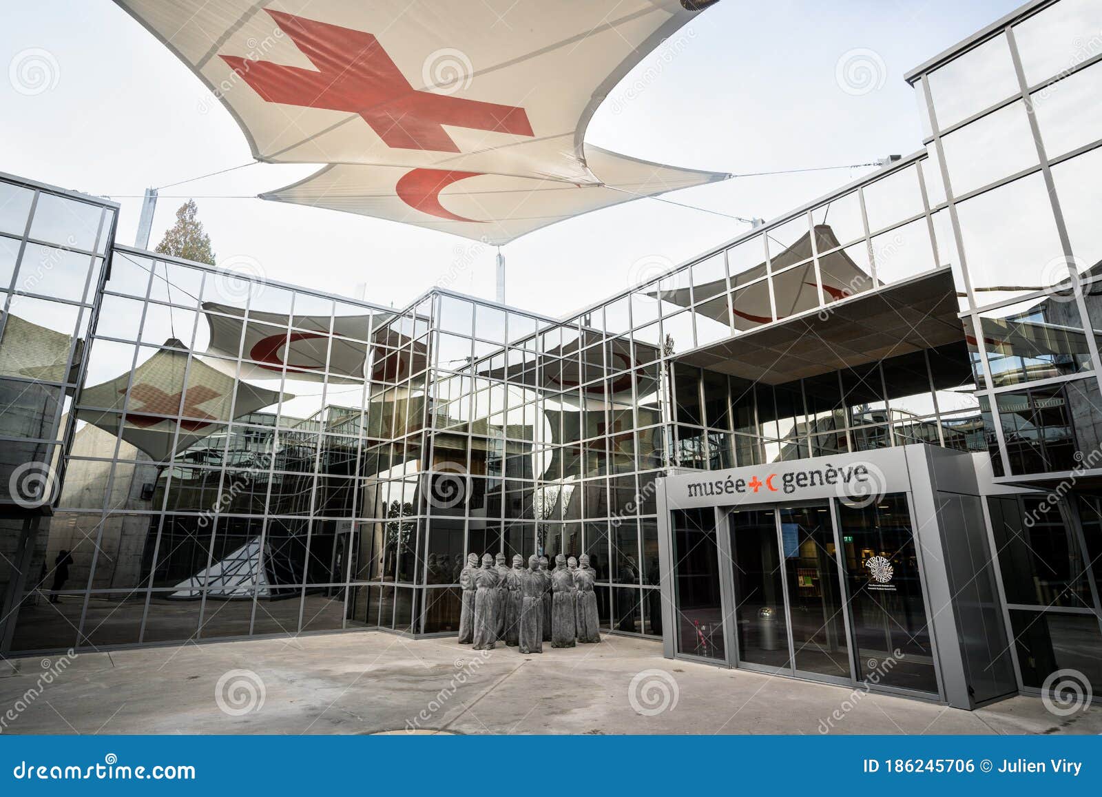 Entrance of International Museum of the Red Cross Red Crescent in Switzerland with Logo Editorial Photo - Image of switzerland: 186245706
