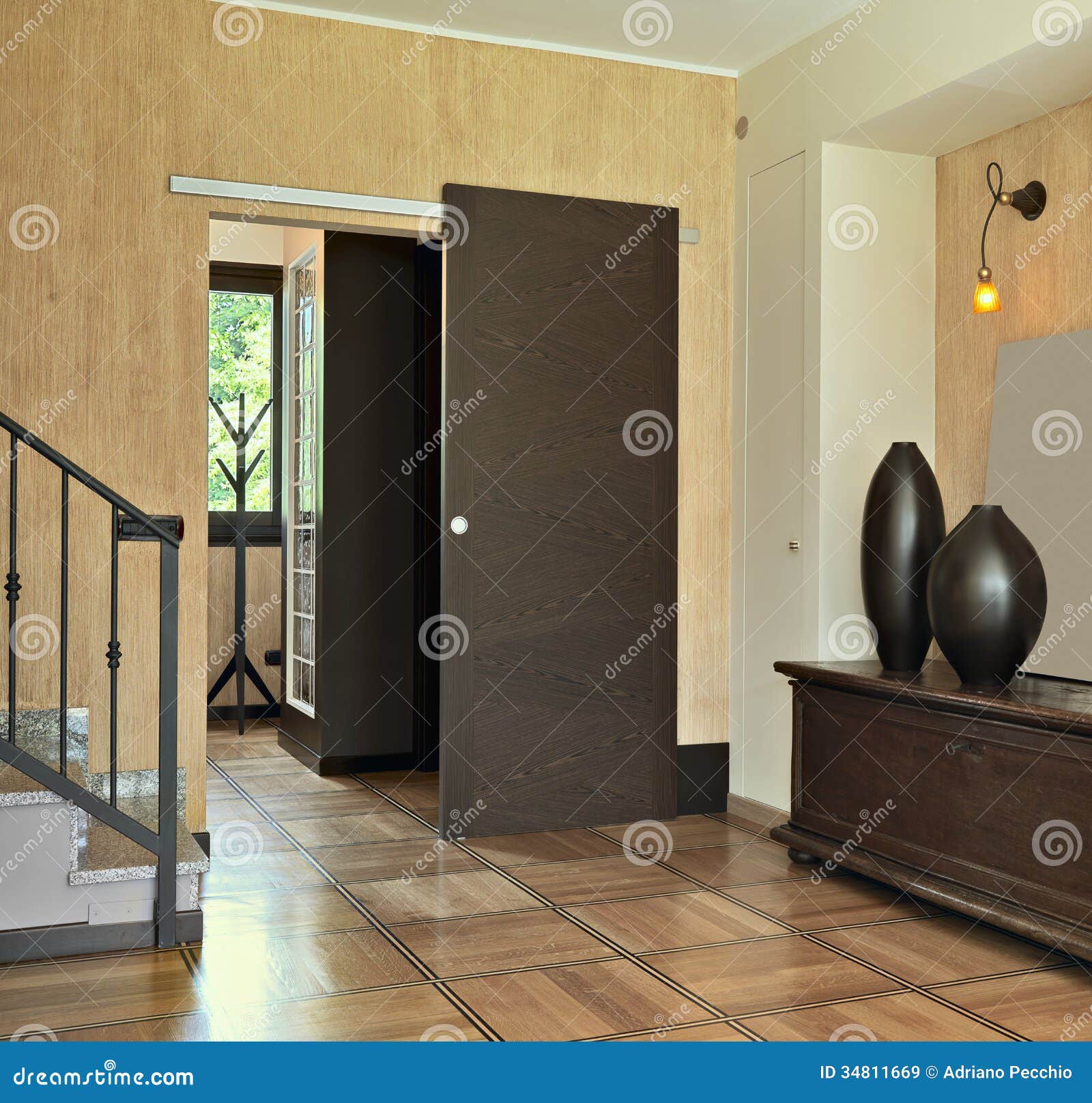 Entrance With Sliding Door Stock Image Image Of Parquet 34811669