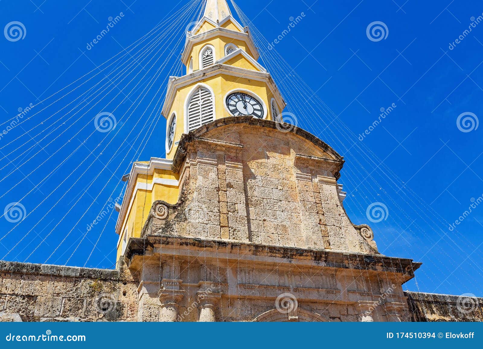 entrance to famous colonial cartagena walled city cuidad amurrallada through clock tower torre del reloj