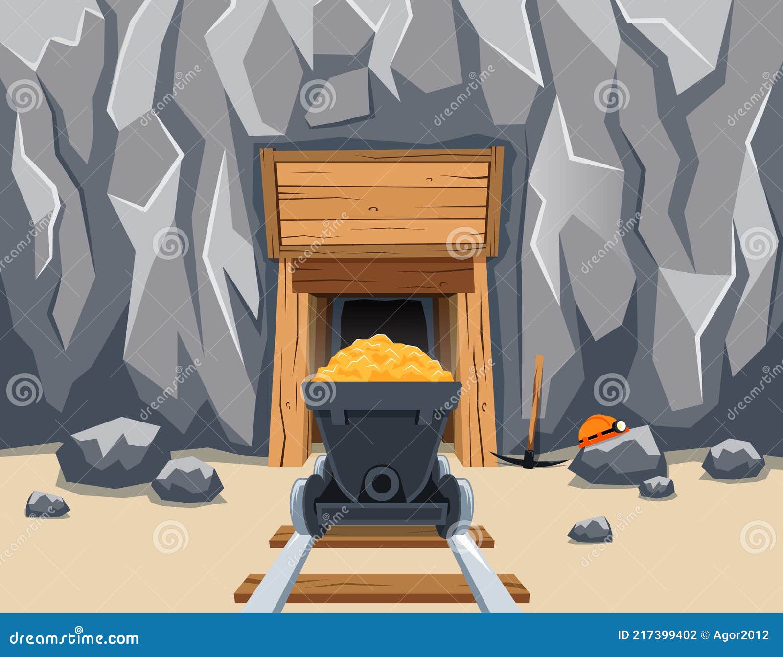 Entrance to gold mine stock vector. Illustration of wooden - 217399402