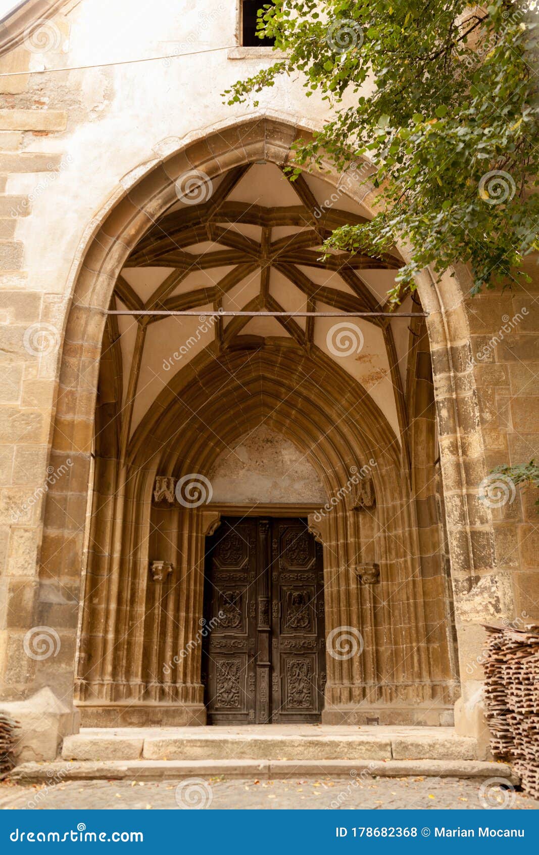 entrance to a gothic chapel at biserica neagra - brasov