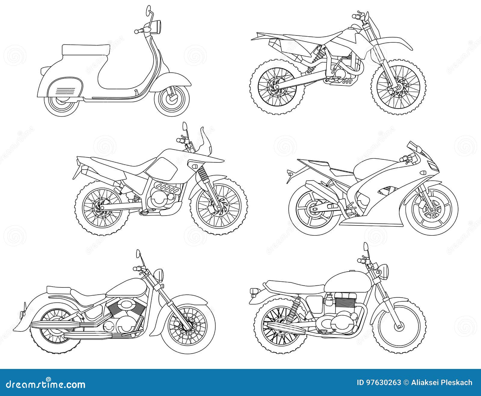 Desenho de motocicleta para colorir preto e branco para livro de colorir