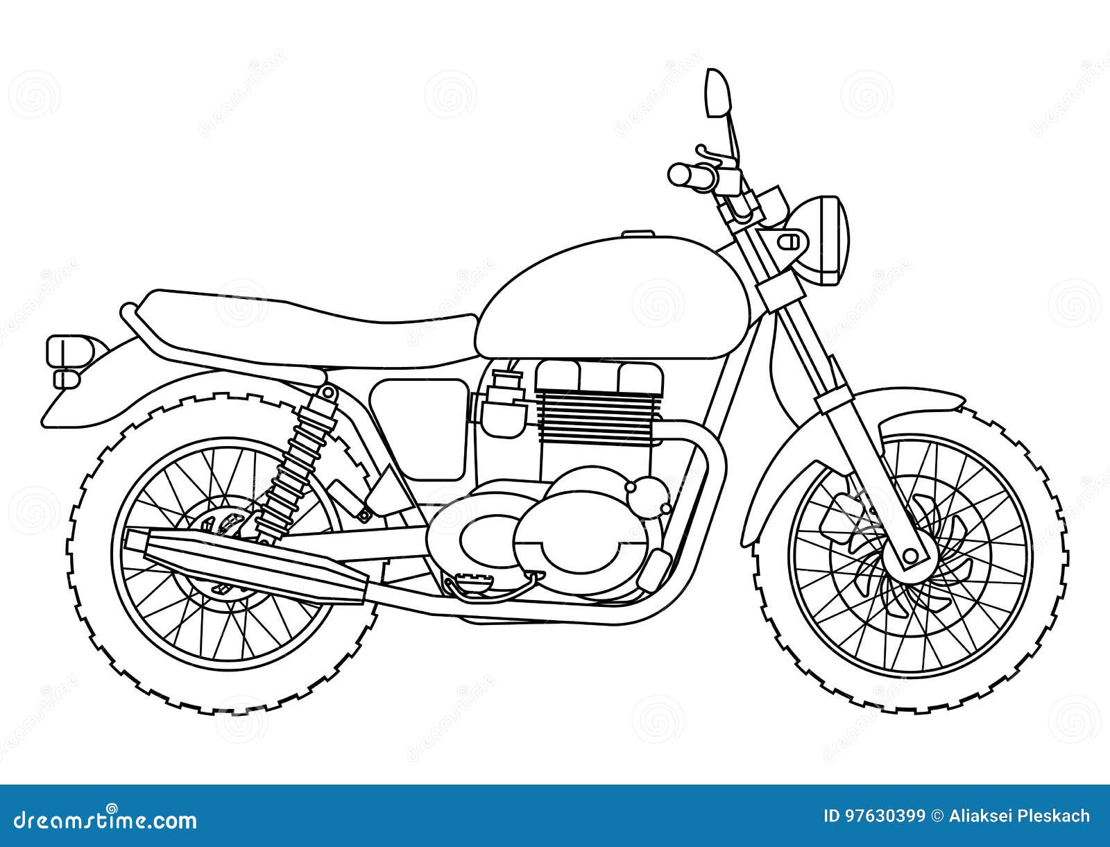 Motocicleta desenhada à mão conjunto de arte de linha crianças para  crianças página do livro de colorir