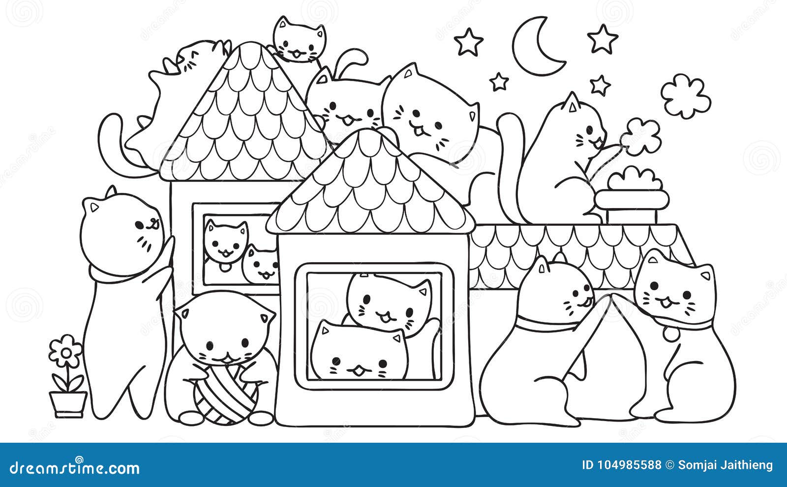 Desenho de casa para gatos para colorir