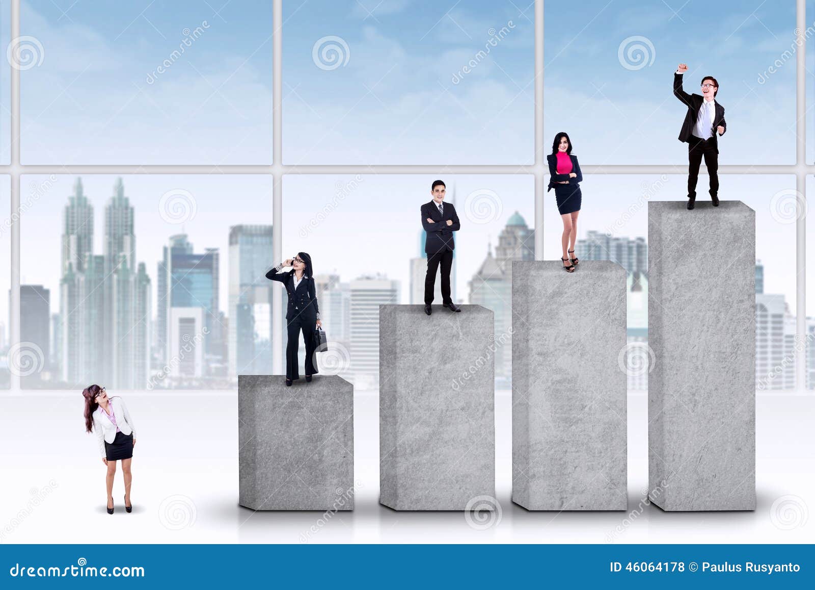 entrepreneurs standing on the ranking bars