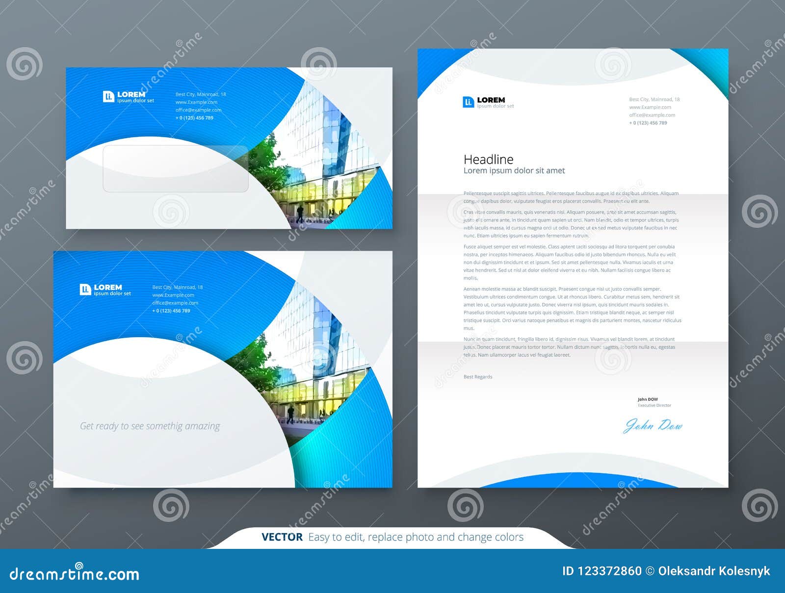 envelope dl, c5, letterhead. corporate business stationery template for envelope and letter.