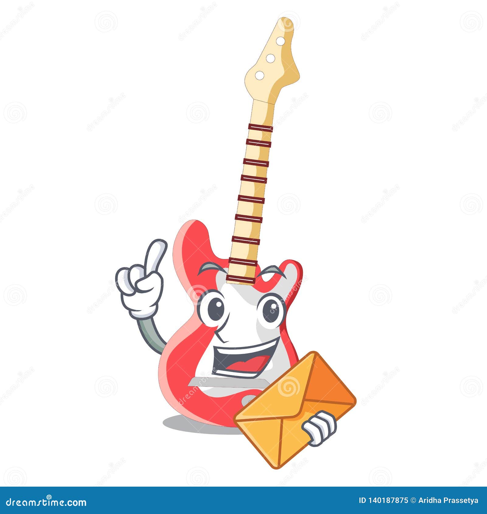 With Envelope Electric Guitar in the Cartoon Shape Stock Vector