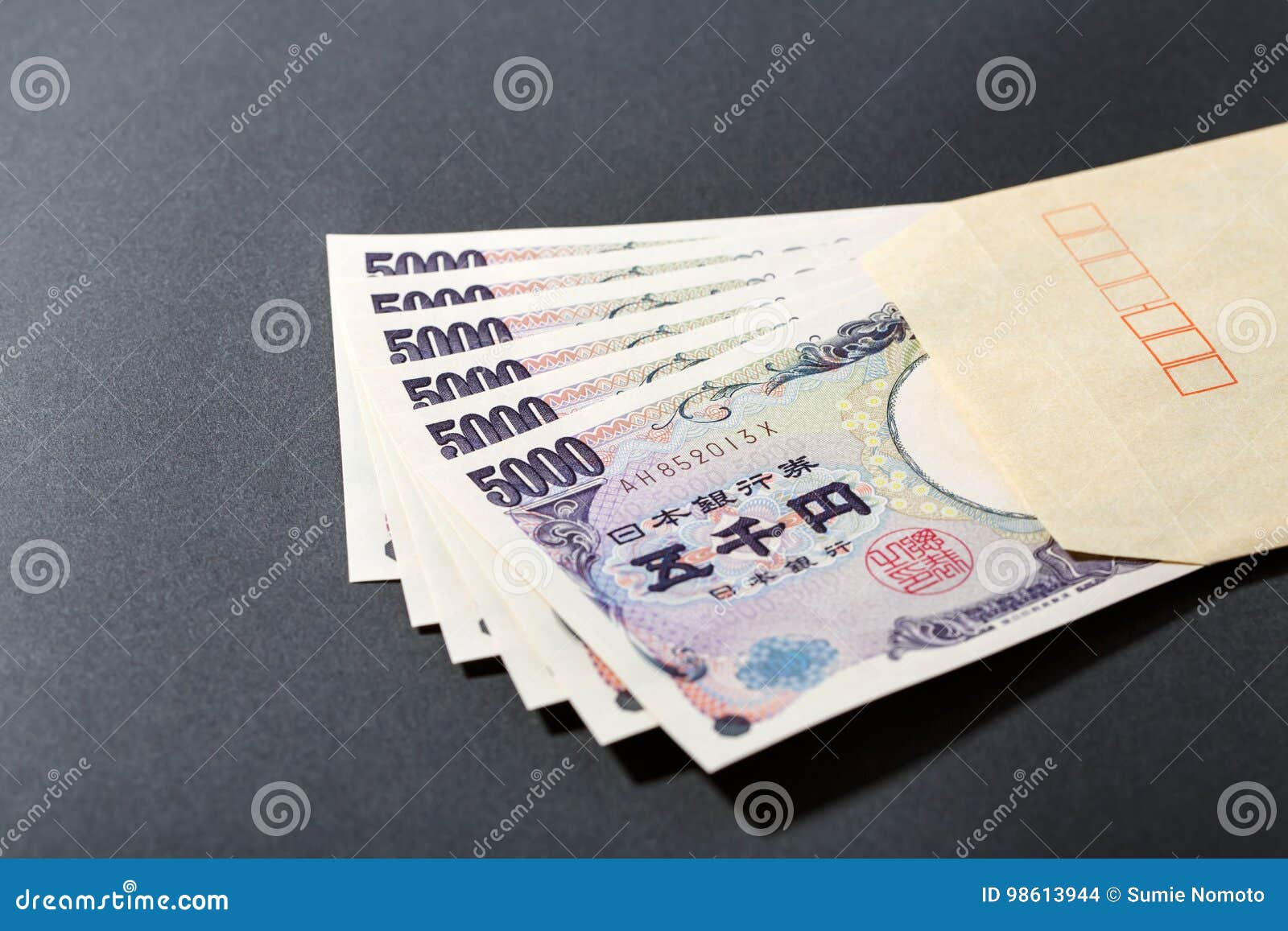 Envelope and Japanese Bank Note 5000 Yen Stock Photo Image of asia, east 98613944