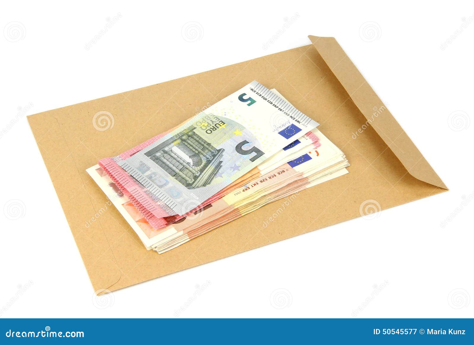 Envelope and Money on a White Background Stock Image Image of