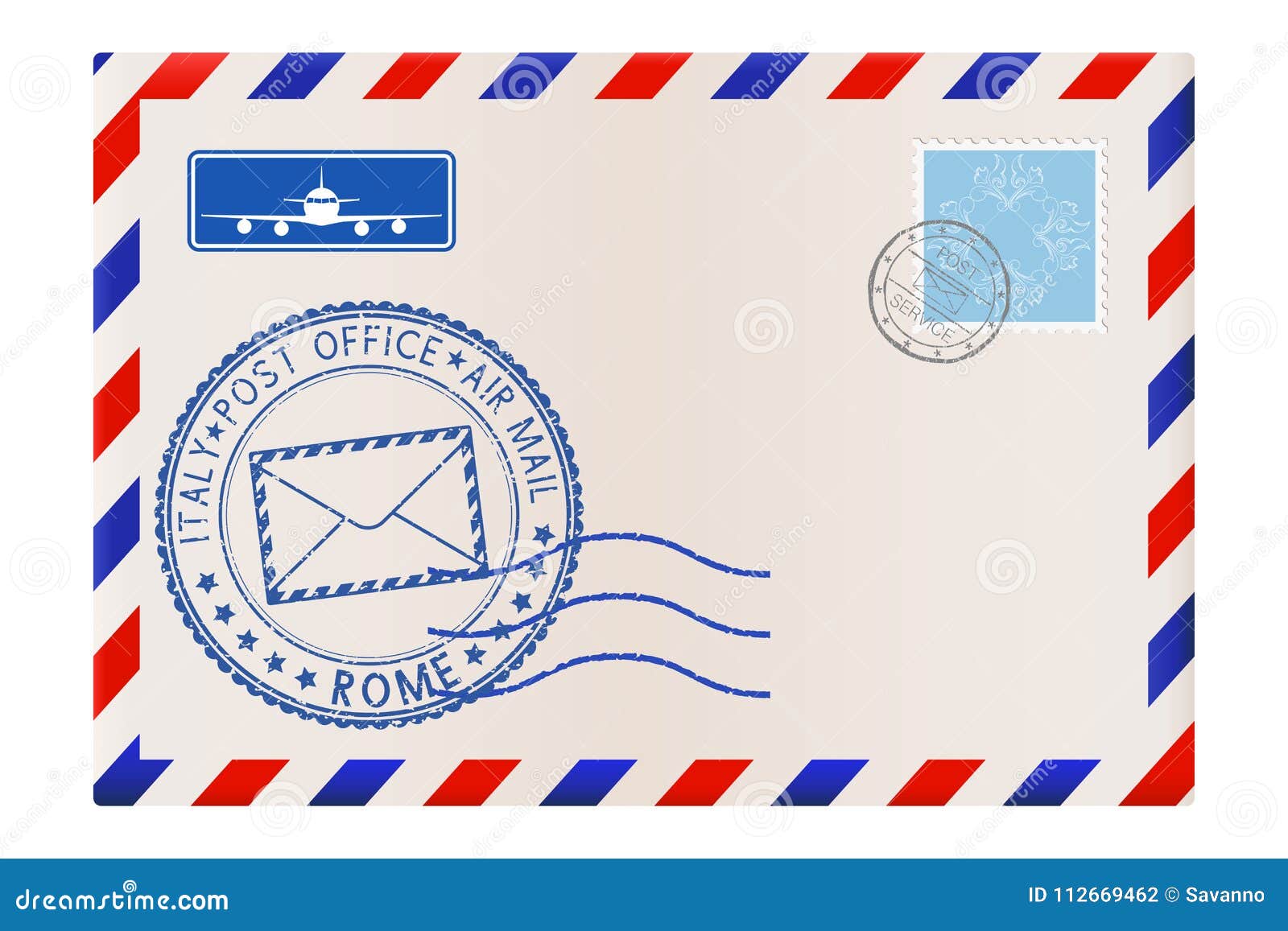 Envelope with ROME Stamp. International Mail Postage with Postmark and Stamps Stock Vector
