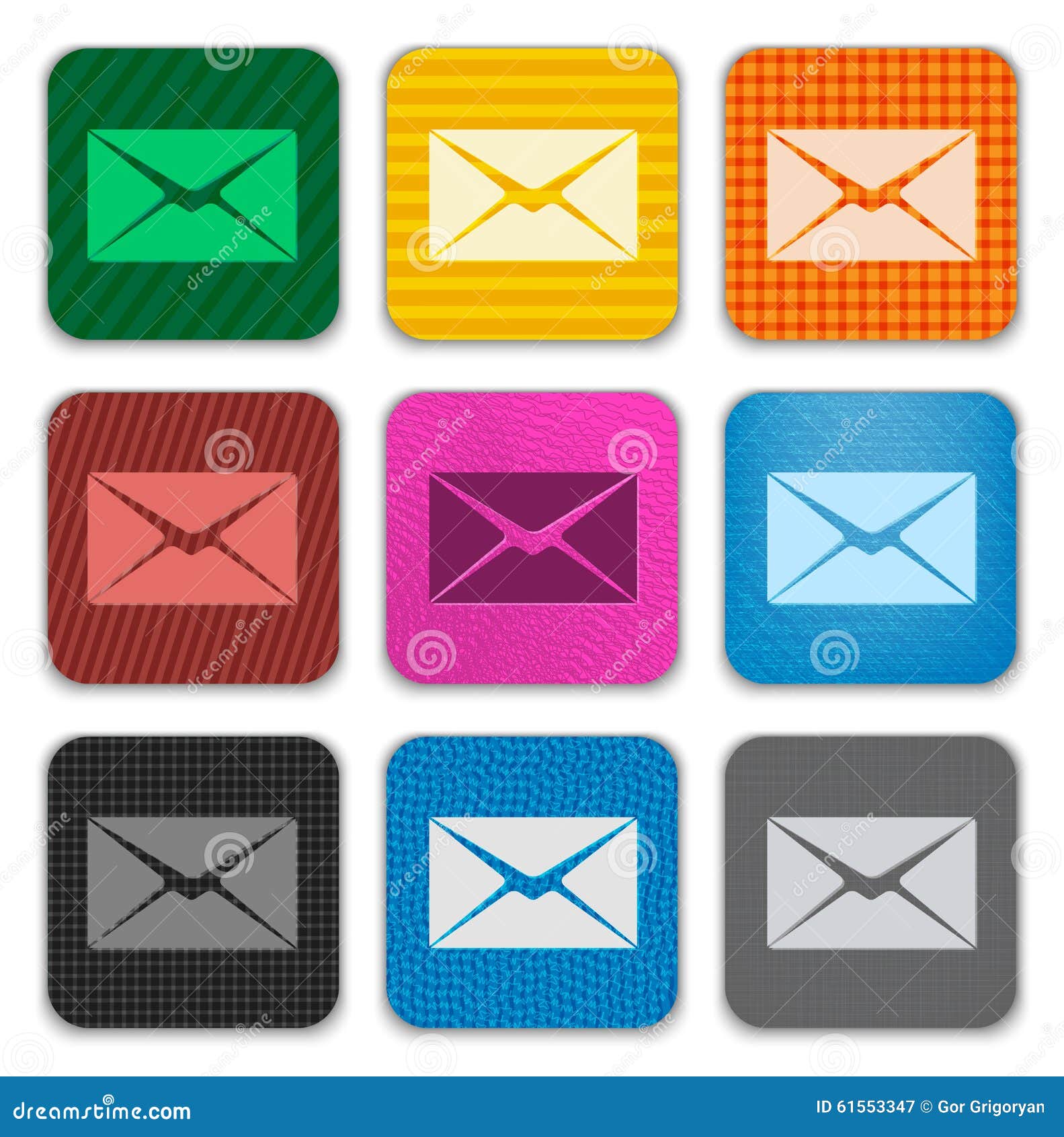 Envelope Sign on Colorful Textured App Icons Stock Vector