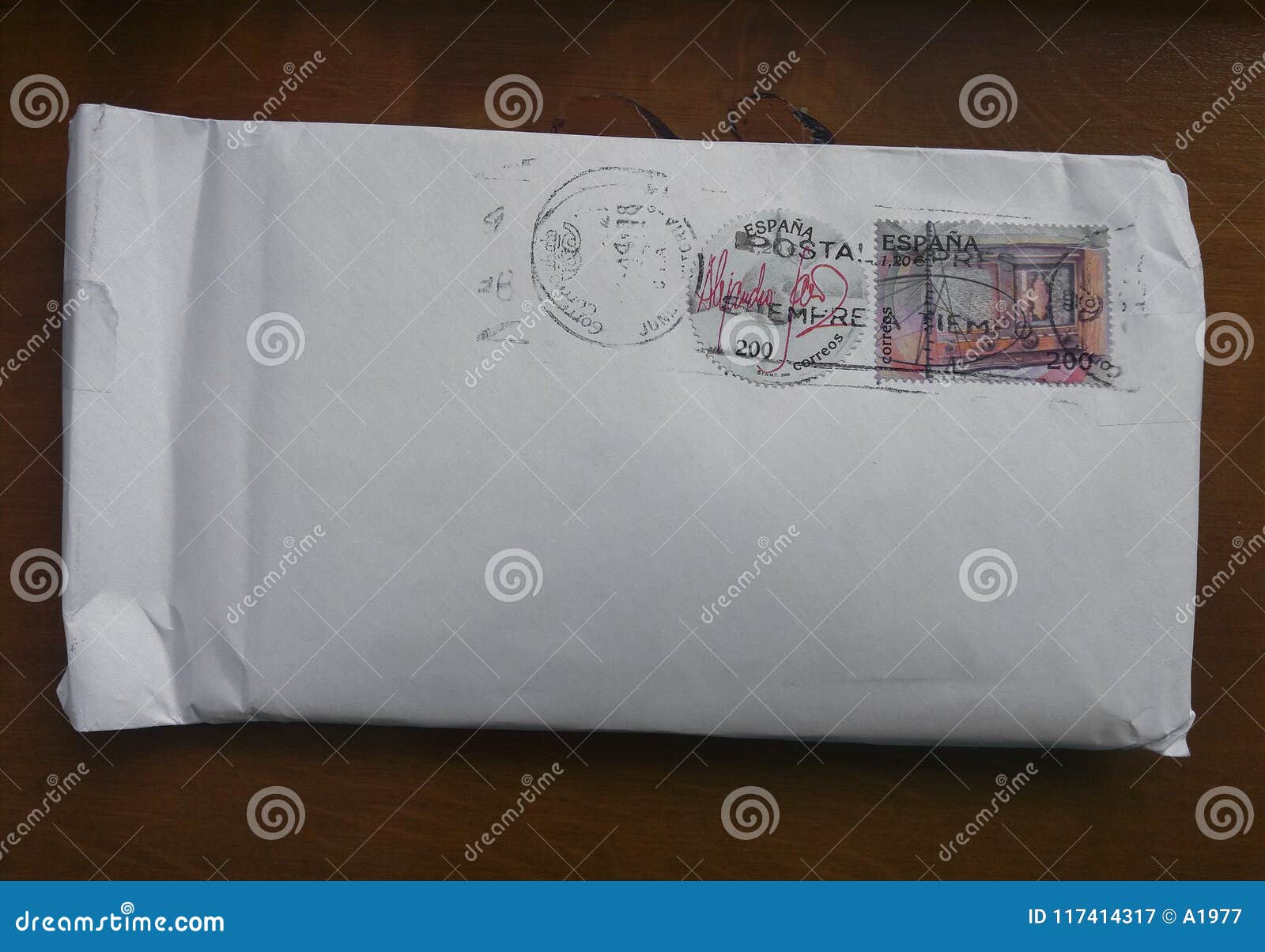 Envelope with Two Stamps Printed in Spain Editorial Photography Image