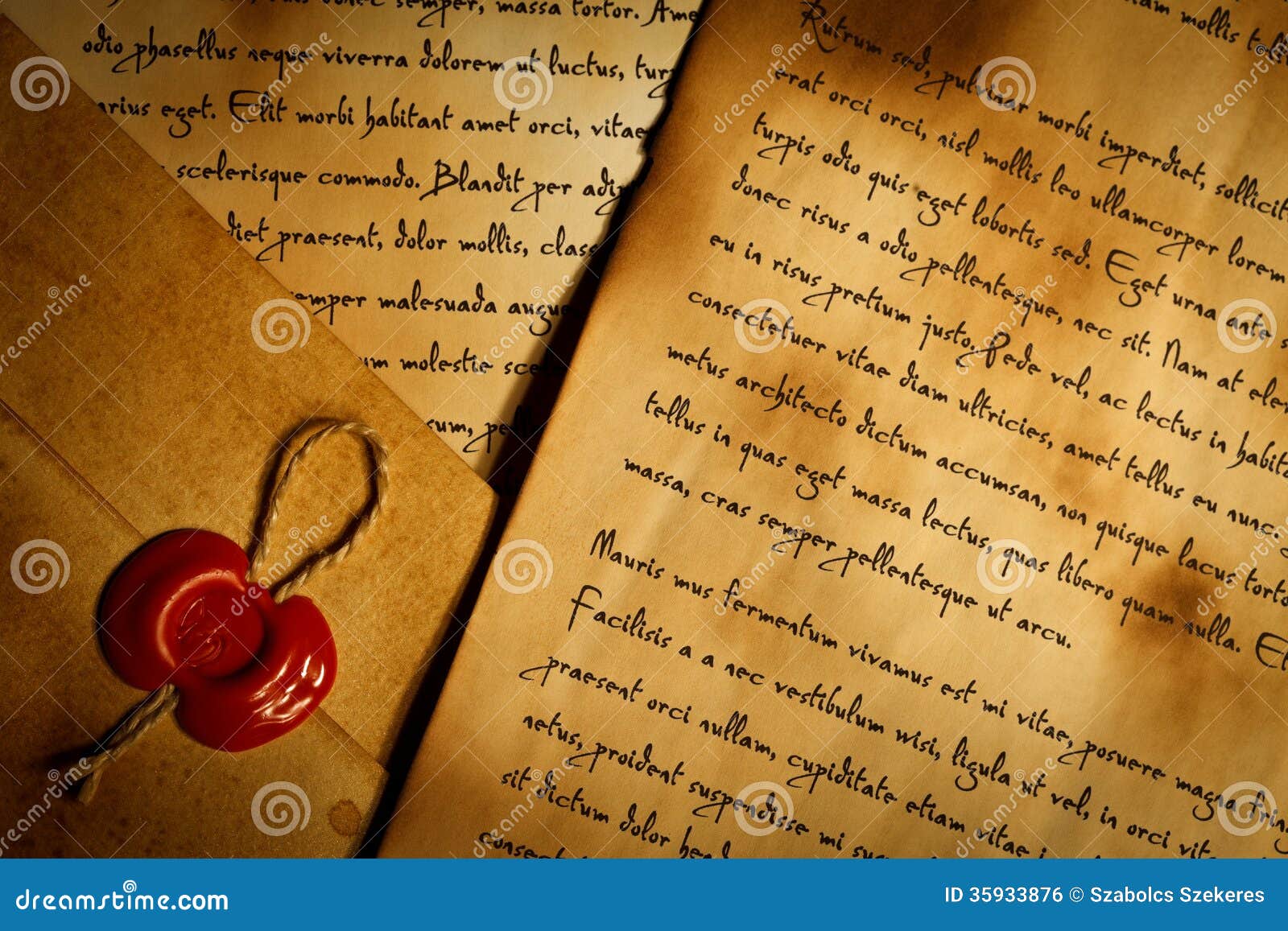 Envelope With Wax Seal And Old Letters Stock Photo Image of