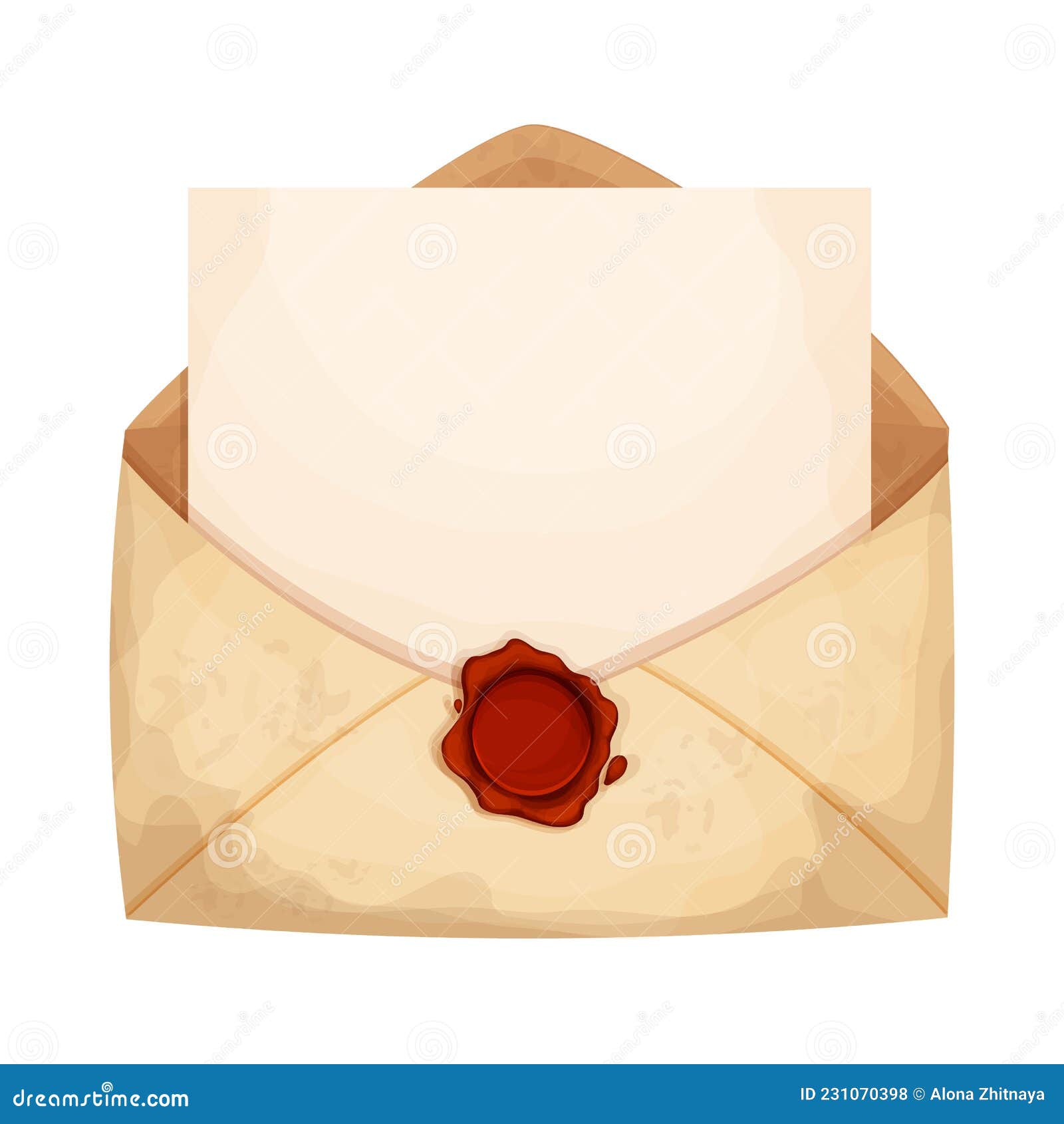 Enveloppe Lettre Ouverte Avec Papier Vide Et Sceau De Cire Rouge En Style  Dessin Animé. Vieux Courrier. Texturé Et Illustration de Vecteur -  Illustration du configuration, advertising: 231070398