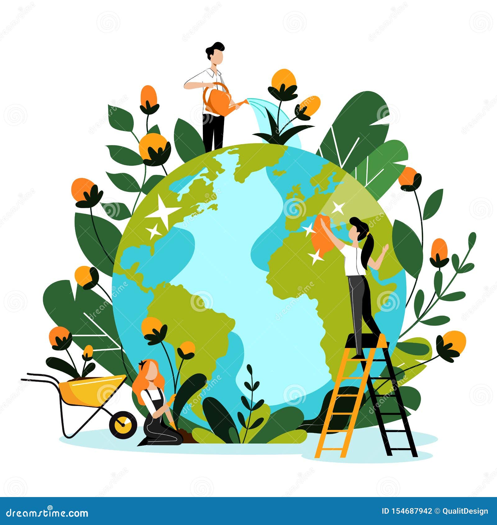 Environment, Ecology, Nature Protection Concept. People Take Care of Earth  Planet. Vector Flat Cartoon Illustration Stock Vector - Illustration of  protection, people: 154687942