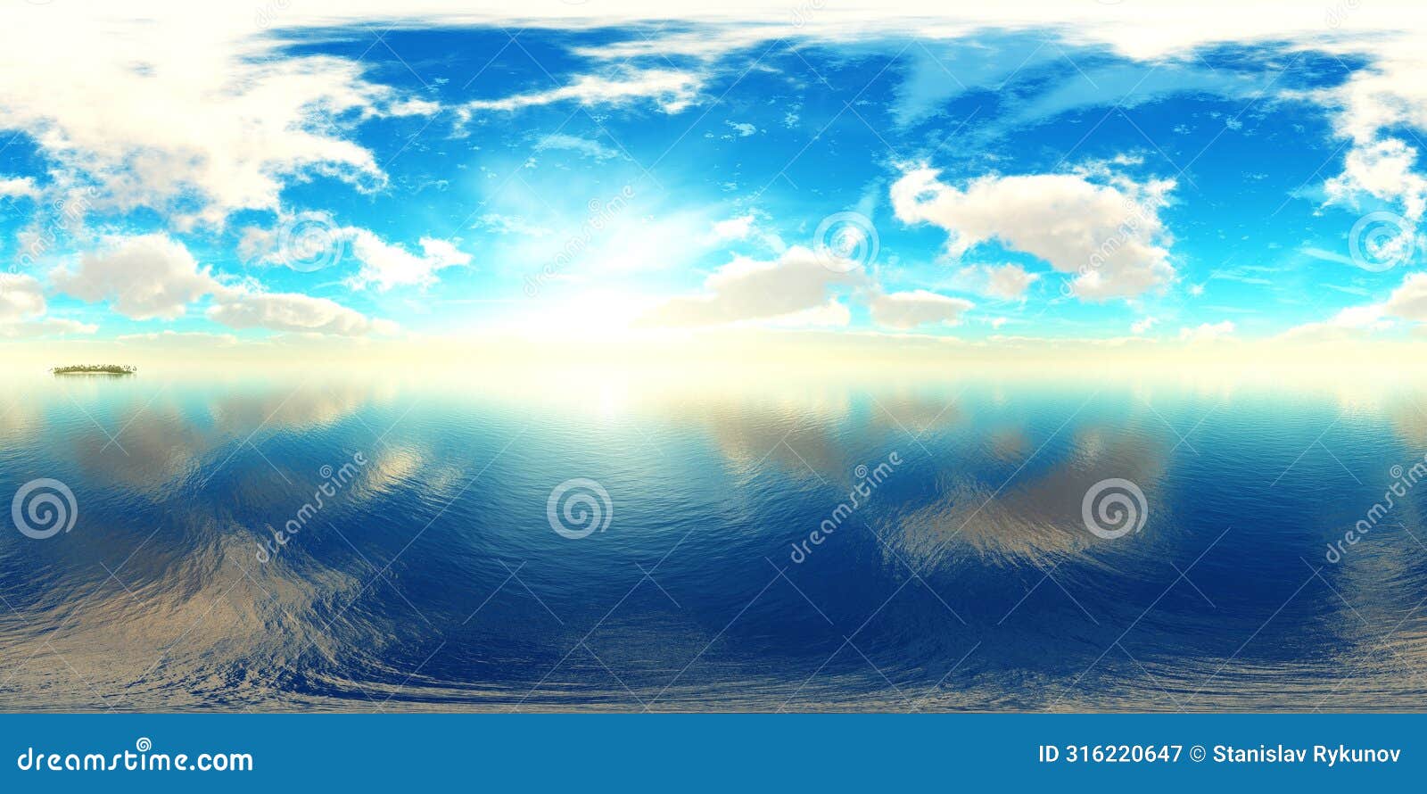 environment map, round panorama, spherical panorama, equidistant projection, sea sunset