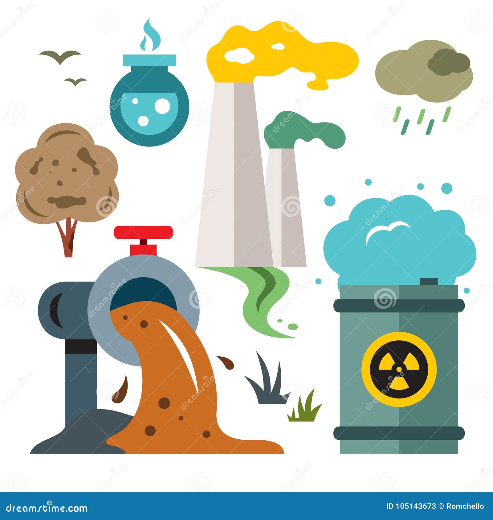 Environment Pollution. Ecology. Flat Style Colorful Vector Cartoon ...