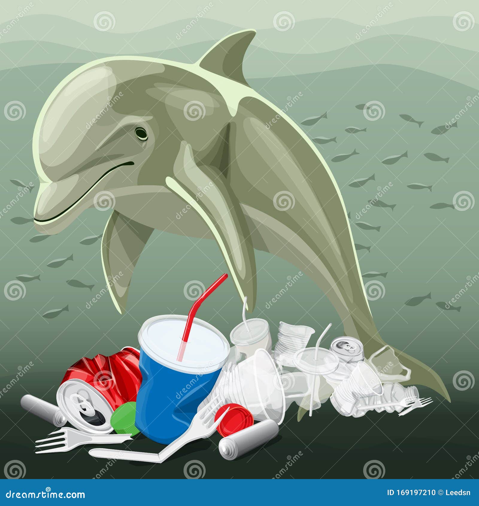 Environment Pollution Illustration and Dolphin Stock Vector ...