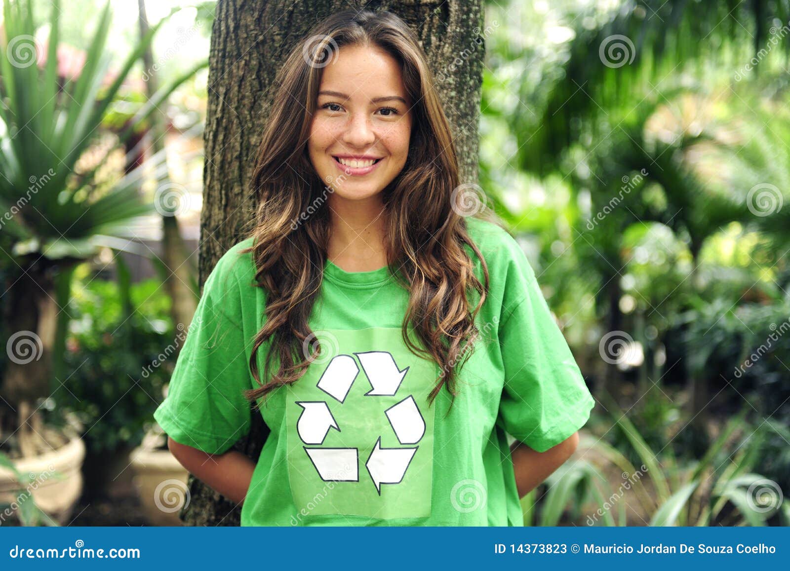 environmental activist wearing recycle t-shirt