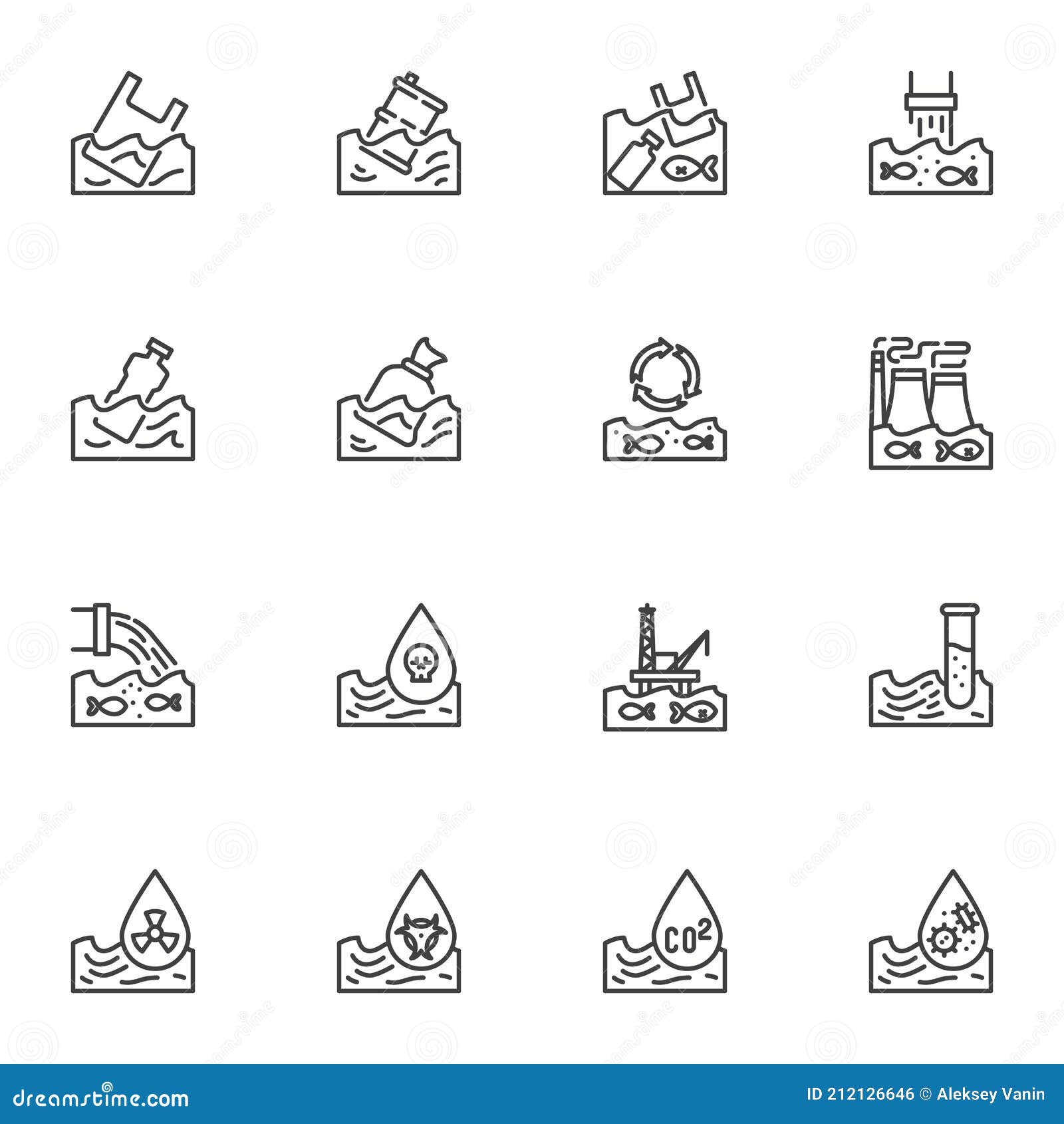 environmental contaminants line icons set