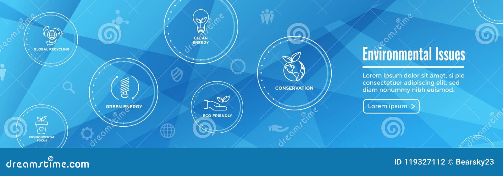 environmental issues header web banner - recycling, etc icon set