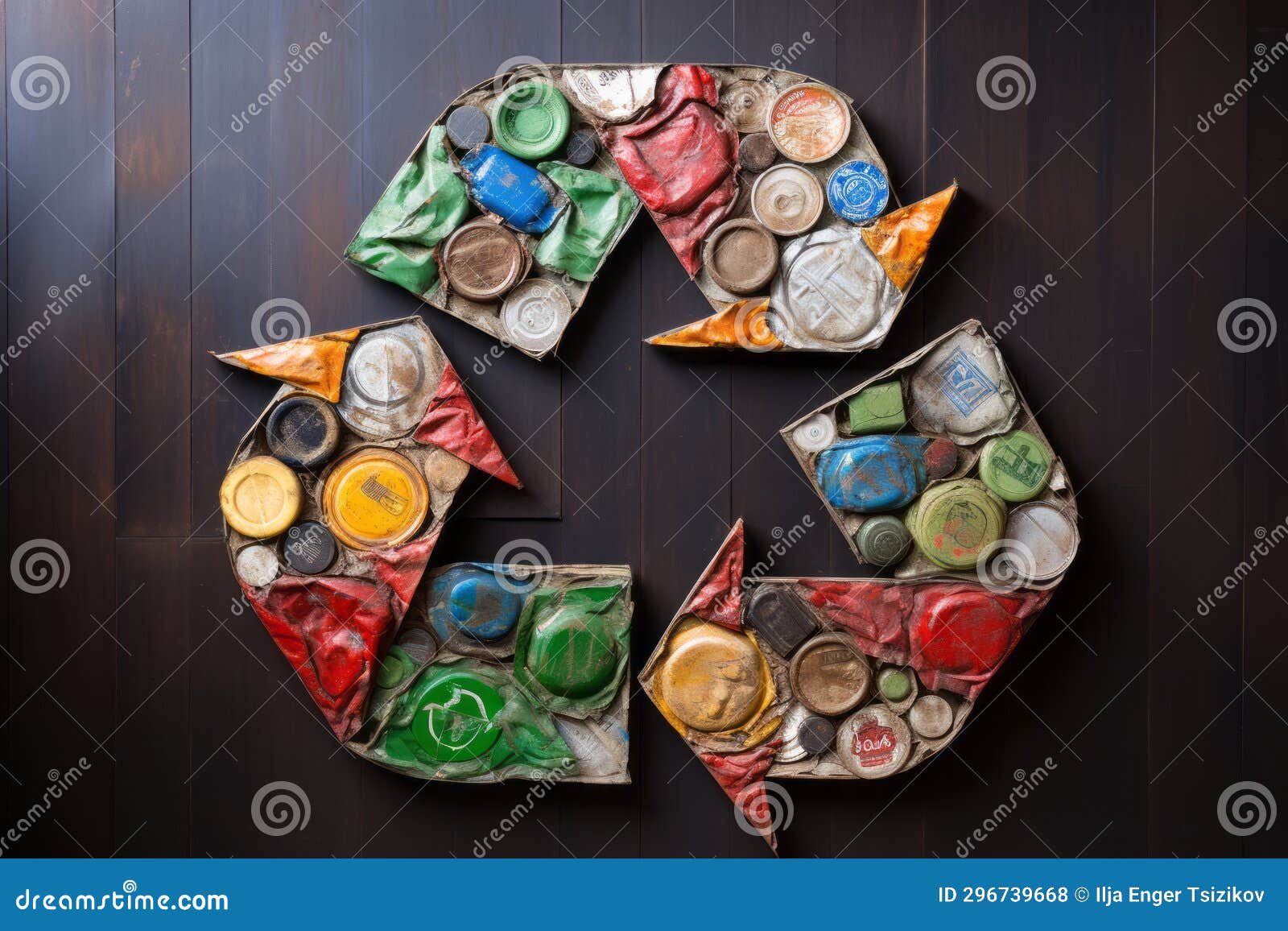 Aluminum Pressed Cans Recycling Symbol On Plain Background, Promoting