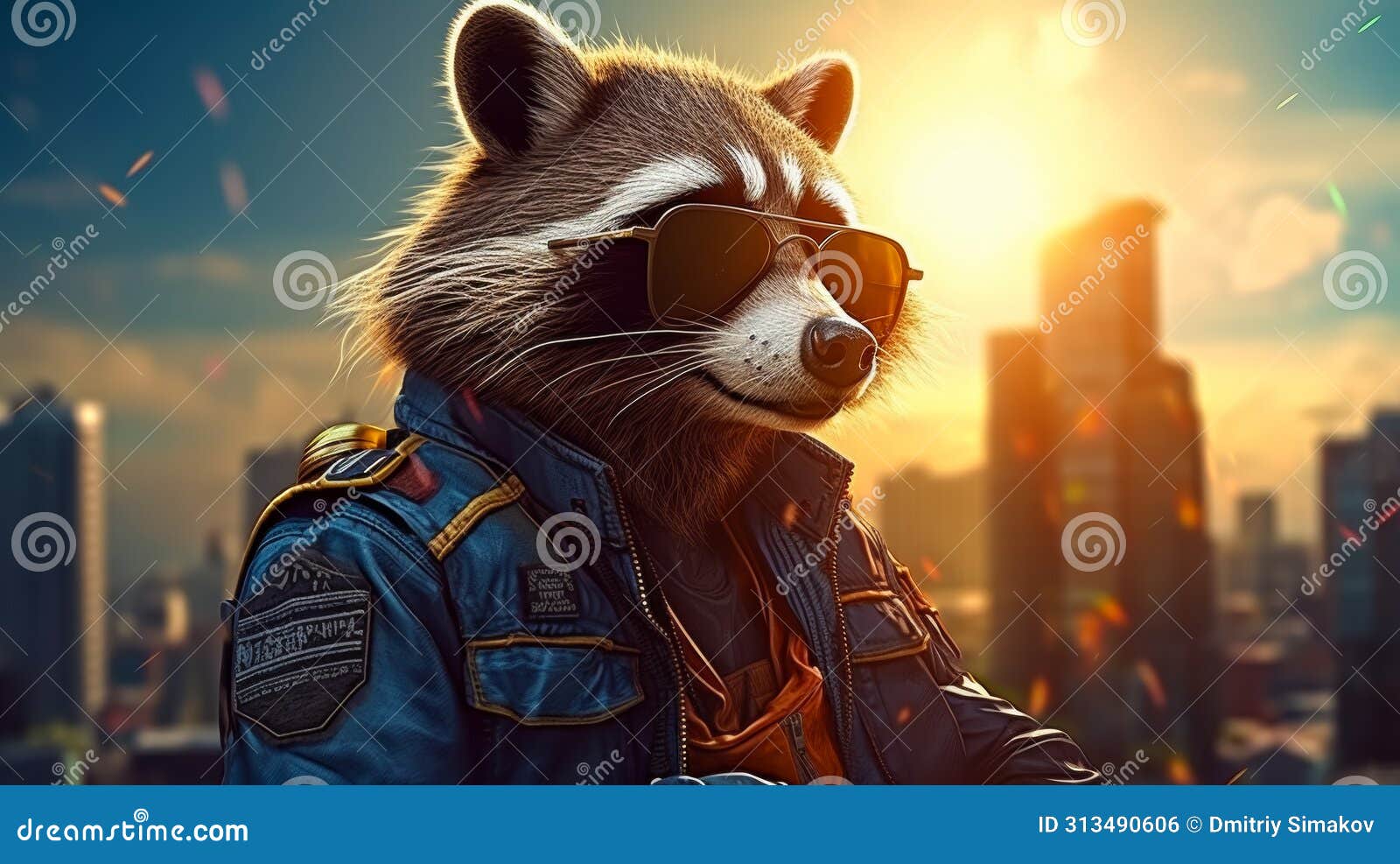 envision a fashionable raccoon