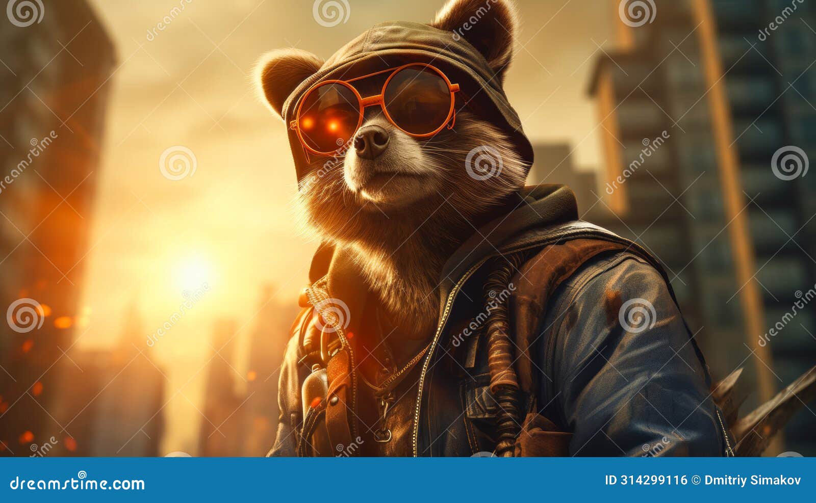envision a fashionable raccoon