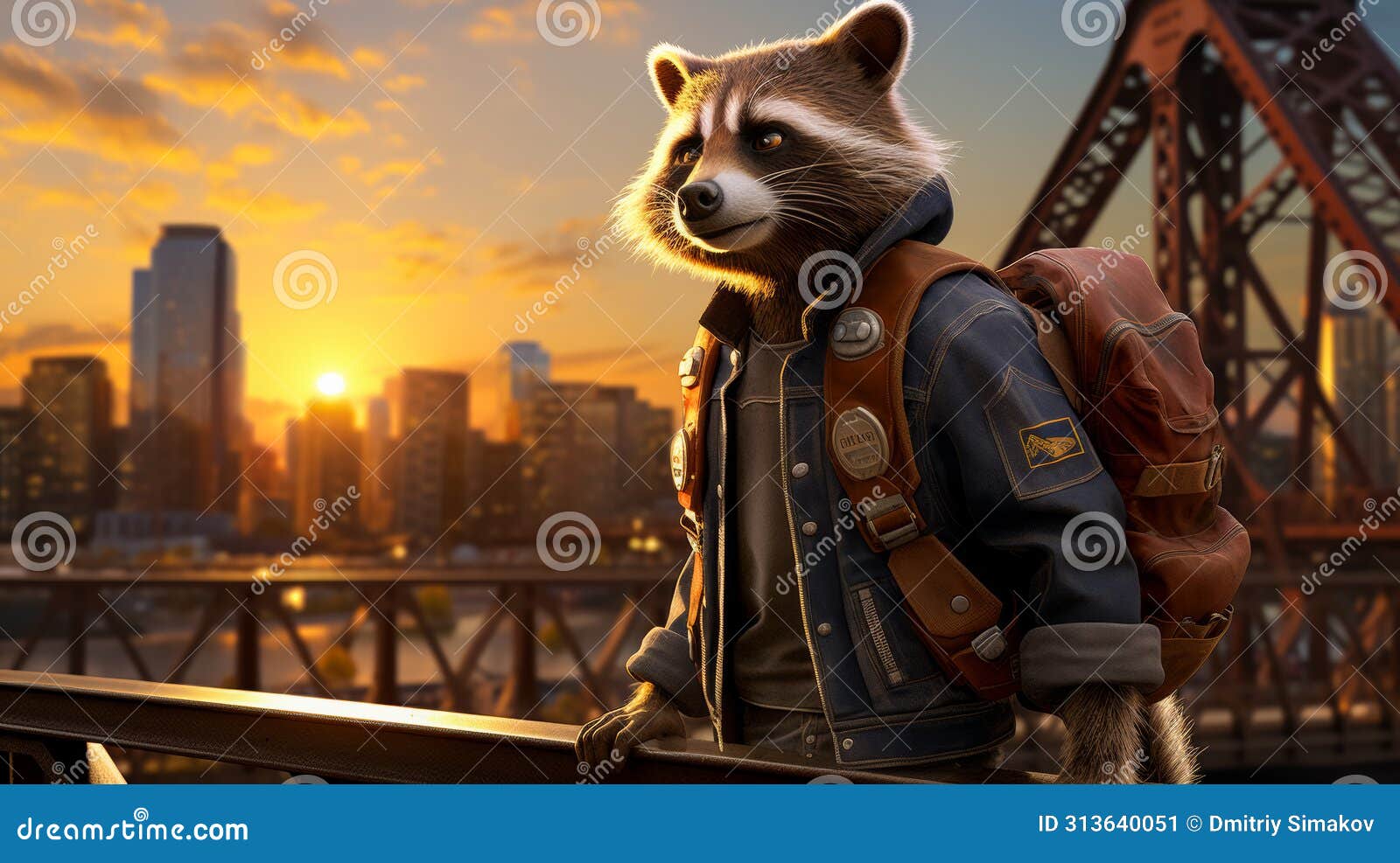 envision a fashionable raccoon