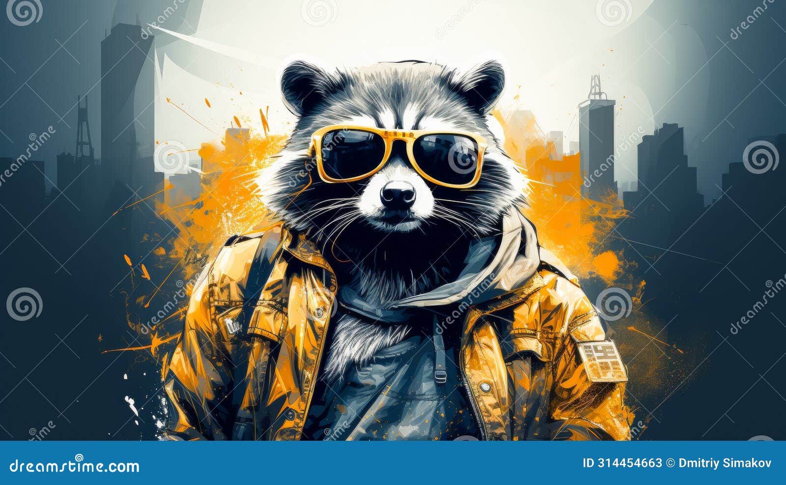 envision a fashionable raccoon