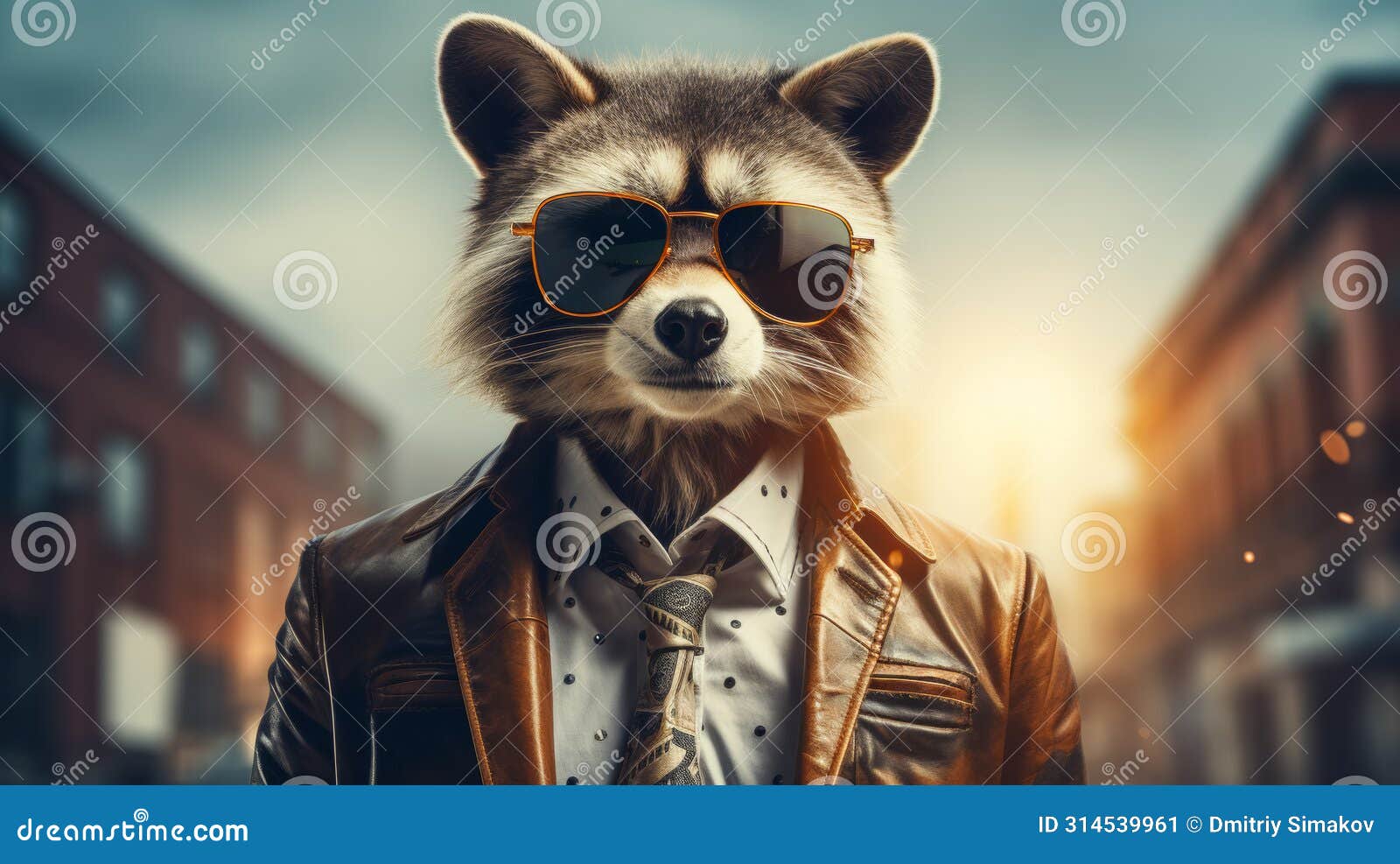 envision a fashionable raccoon