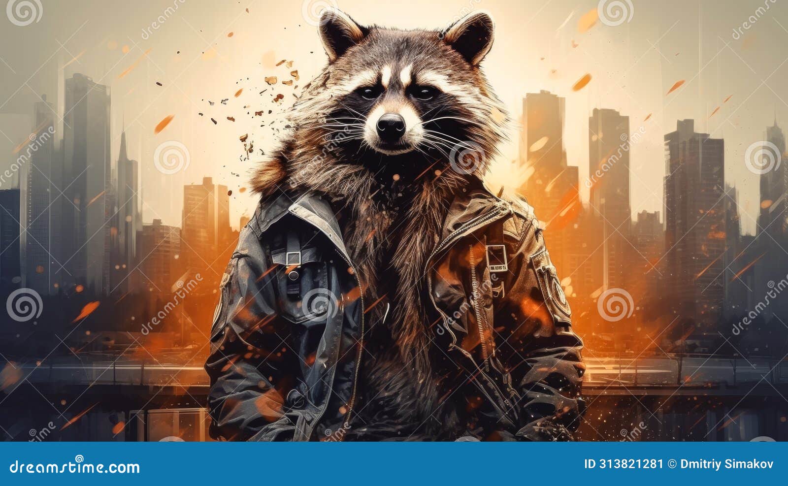 envision a fashionable raccoon