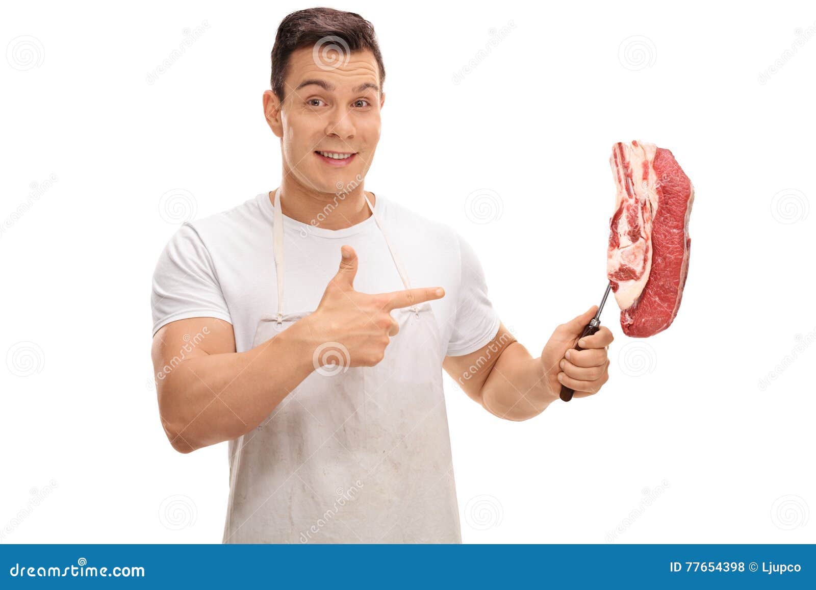 Envoyez à La Boucherie Tenir Une Fourchette Avec Un Bifteck Et Le Pointage  Photo stock - Image du masculin, nutritif: 77654398