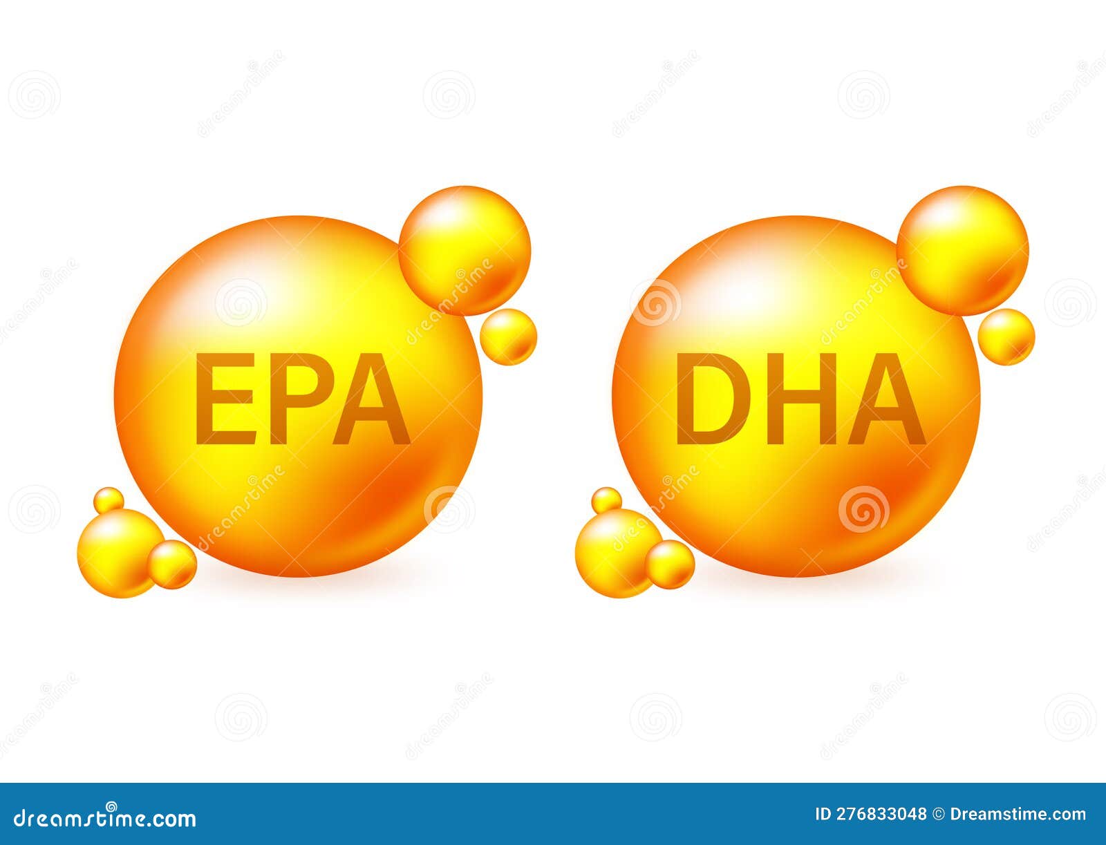 EPA, DHA Vector Drops Set. Chemical Formula .Shining Golden Substance
