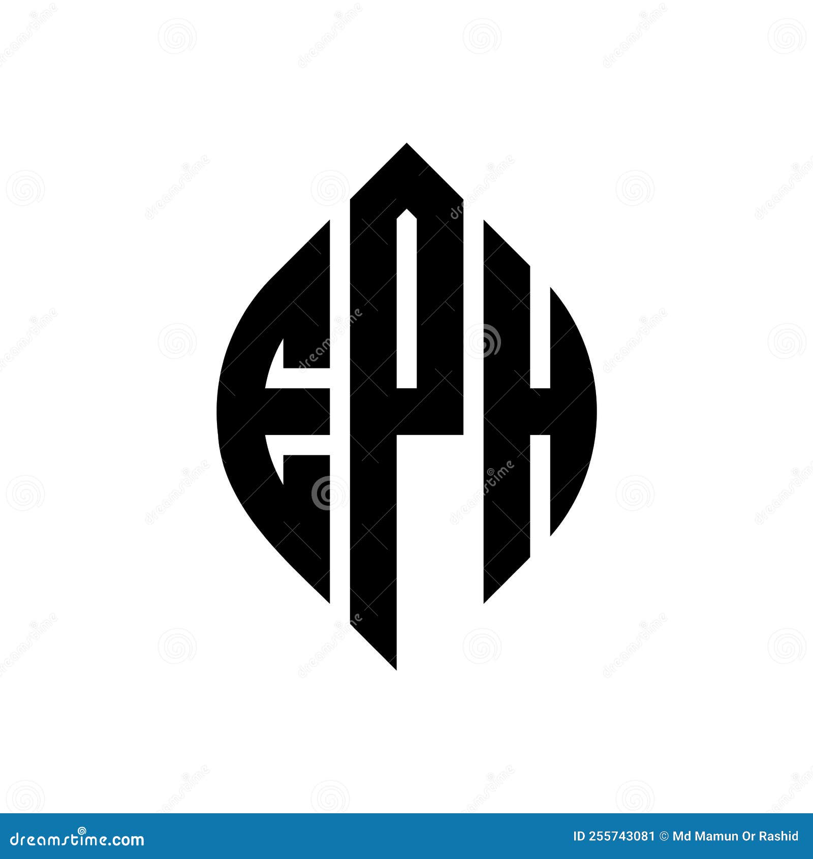 eph circle letter logo  with circle and ellipse . eph ellipse letters with typographic style. the three initials form a