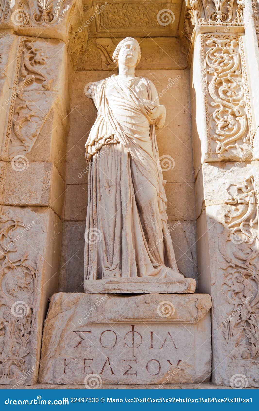 Ephesus Sofia statua. Antycznej celsus ephesus bogini biblioteczna Sofia statuy indyka mądrość