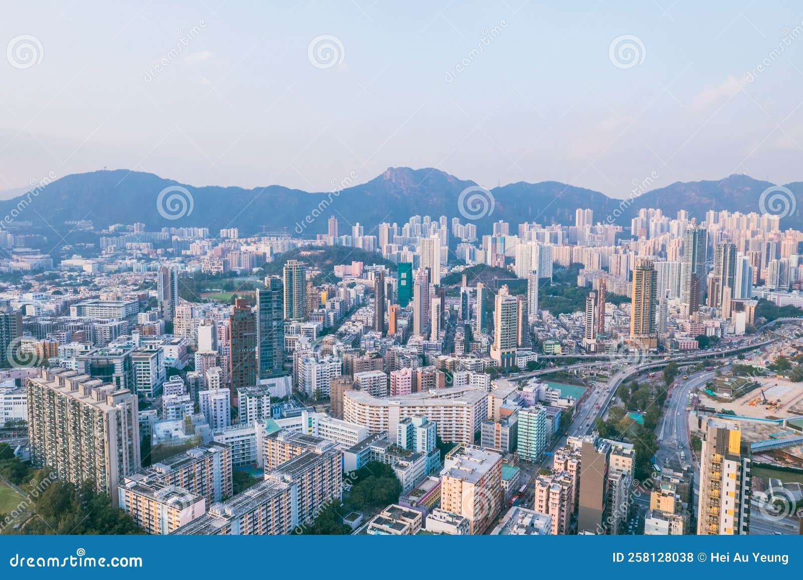 epic aerial panorama of downtown near tokwawan, kowloong, hong kong
