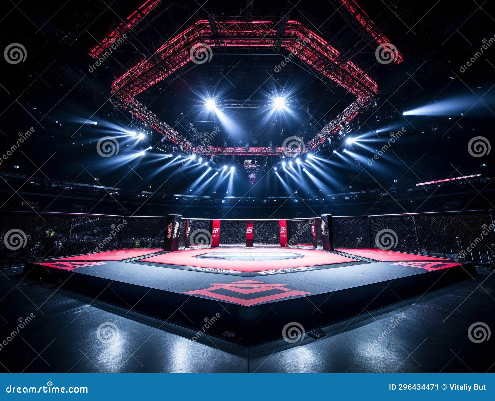 Epic Empty Ring for Fights without Rules and MMA in the Spotlight on